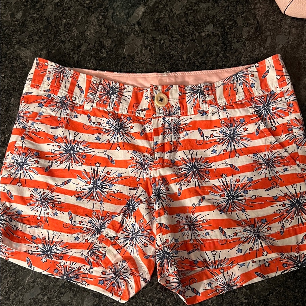 Women’s Red and White Patterned Cotton Shorts